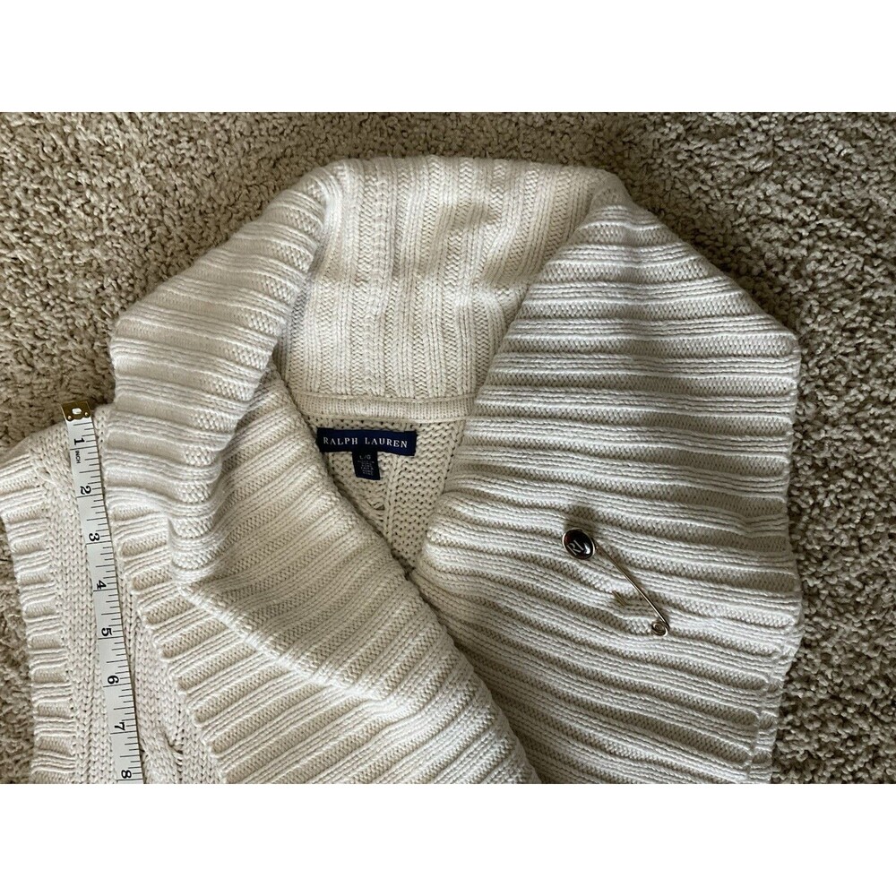 Ralph Lauren, Women’s Cable Knit Sleeveless Cardigan, Ivory, Size: L/G - Picture 5 of 7